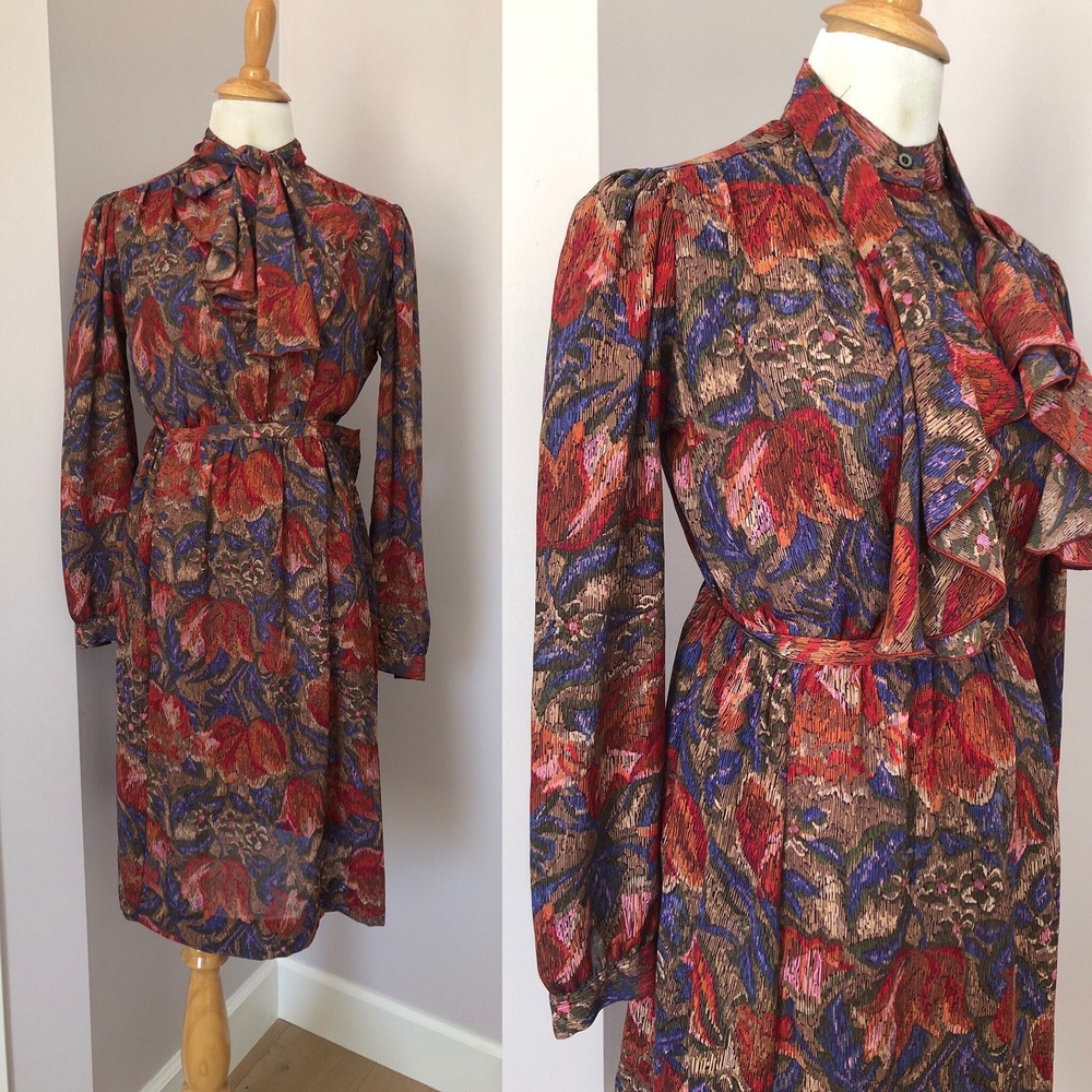1990 floral fall colors skirt blouse ensemble by Bethany